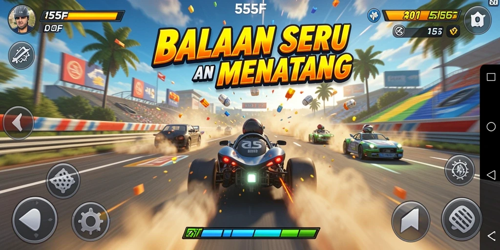 Tampilan gameplay mendebarkan dalam balapan penuh aksi di 555F.