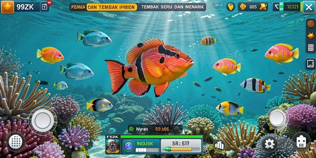 Tangkapan layar menampilkan aksi seru dalam permainan Tembak Ikan.
