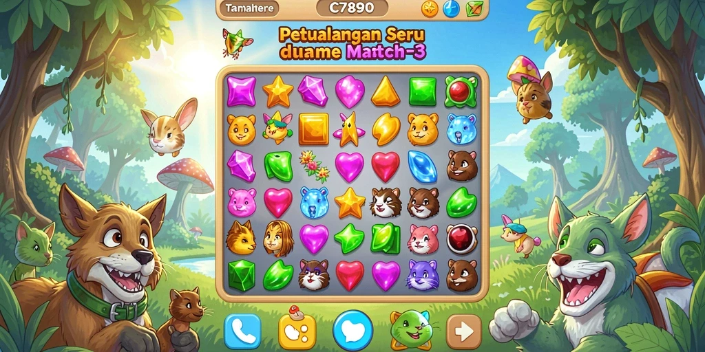 Tampilan gameplay C7890 yang menarik dan penuh warna dalam genre Match-3.