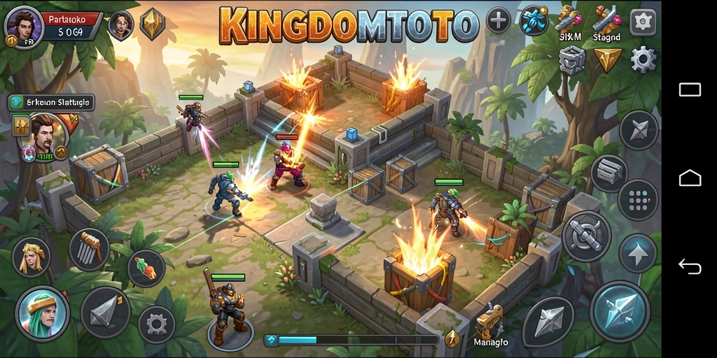 Screenshot gameplay KINGDOMTOTO menunjukkan aksi pertahanan yang seru.
