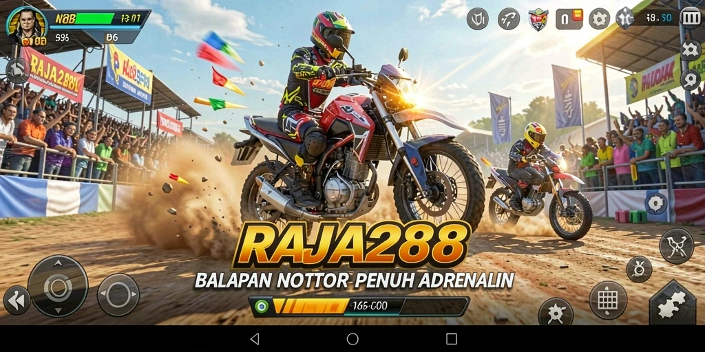 Screenshot utama RAJA288 menunjukkan serunya balapan motor di trek yang menantang.