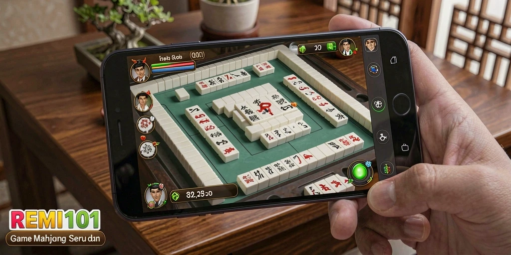 Tampilan gameplay menarik dari REMI101 saat memainkan Mahjong.