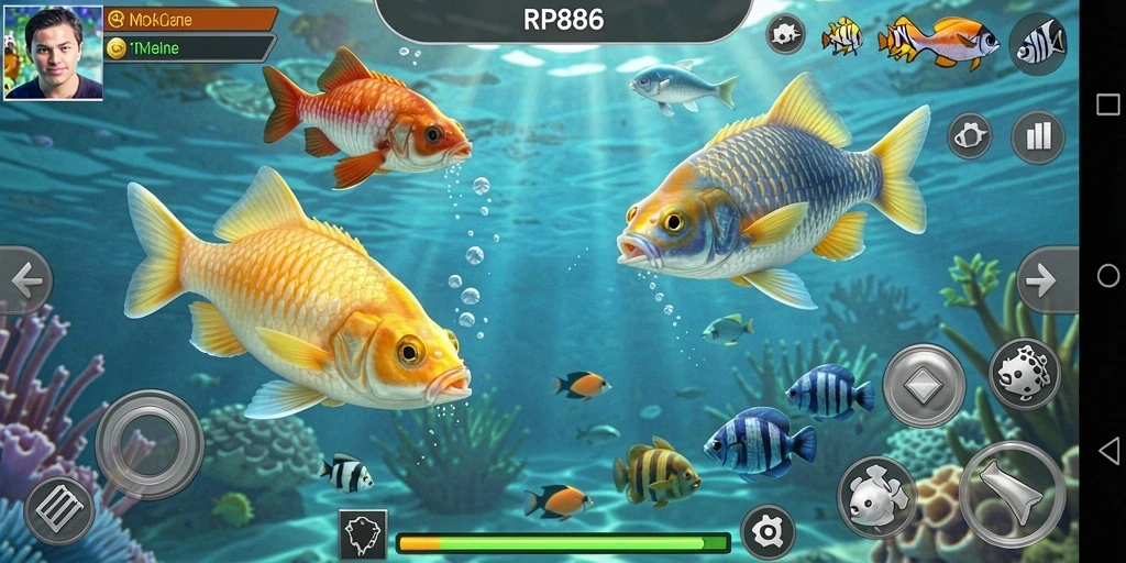 Tangkapan layar dari gameplay seru dalam RP886 Tembak Ikan.