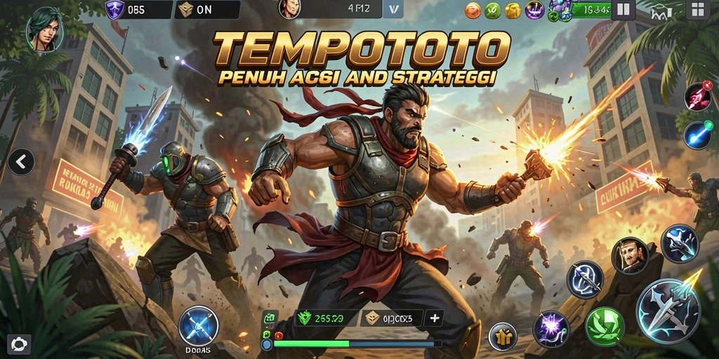 Tangkapan layar menunjukkan pertarungan intens dalam TEMPOTOTO.