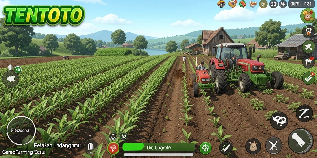 Tangkapan layar gameplay TENTOTO menampilkan aktivitas berkebun yang seru.