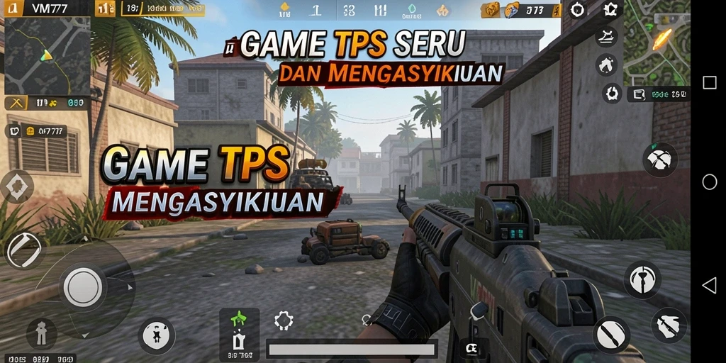 Screenshot utama VM777 menampilkan aksi tempur TPS yang mendebarkan.